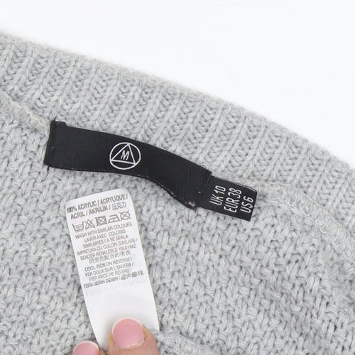 Missguided Women's Grey Cable-Knit V-Neck Acrylic Jumper Size 10