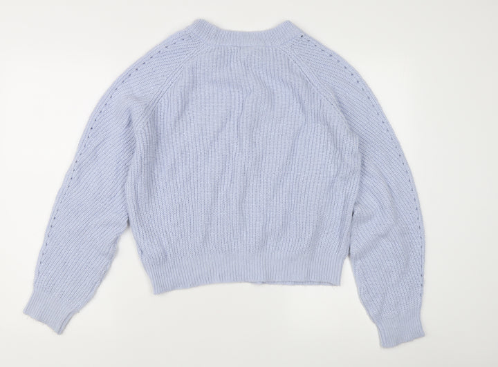 H&M Women's Purple Chunky Knit Crew Neck Pullover Jumper M