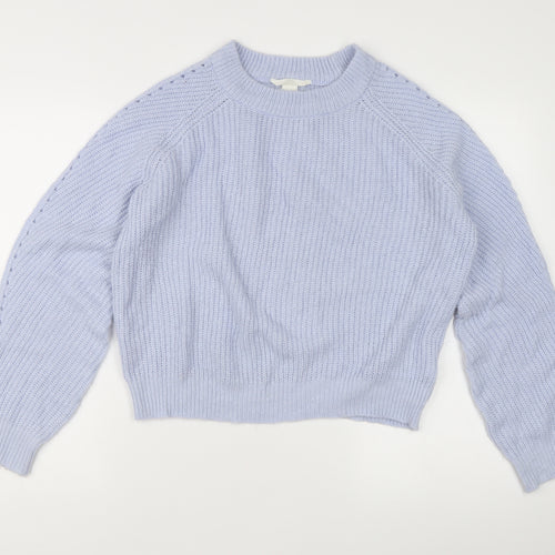 H&M Women's Purple Chunky Knit Crew Neck Pullover Jumper M