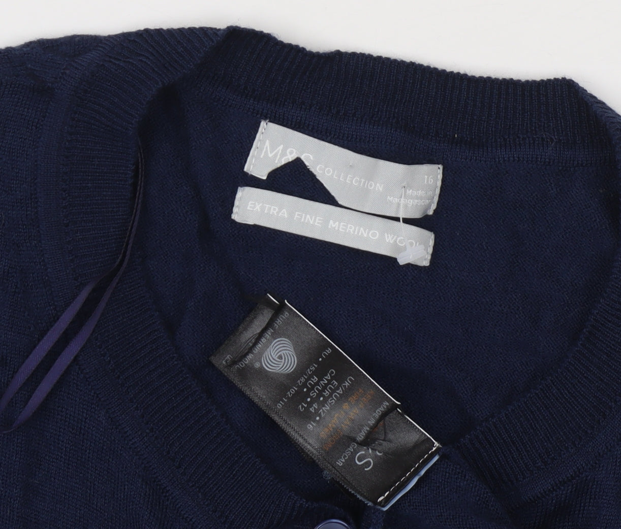Marks and Spencer Women's Blue Size 16 Cardigan Merino Wool