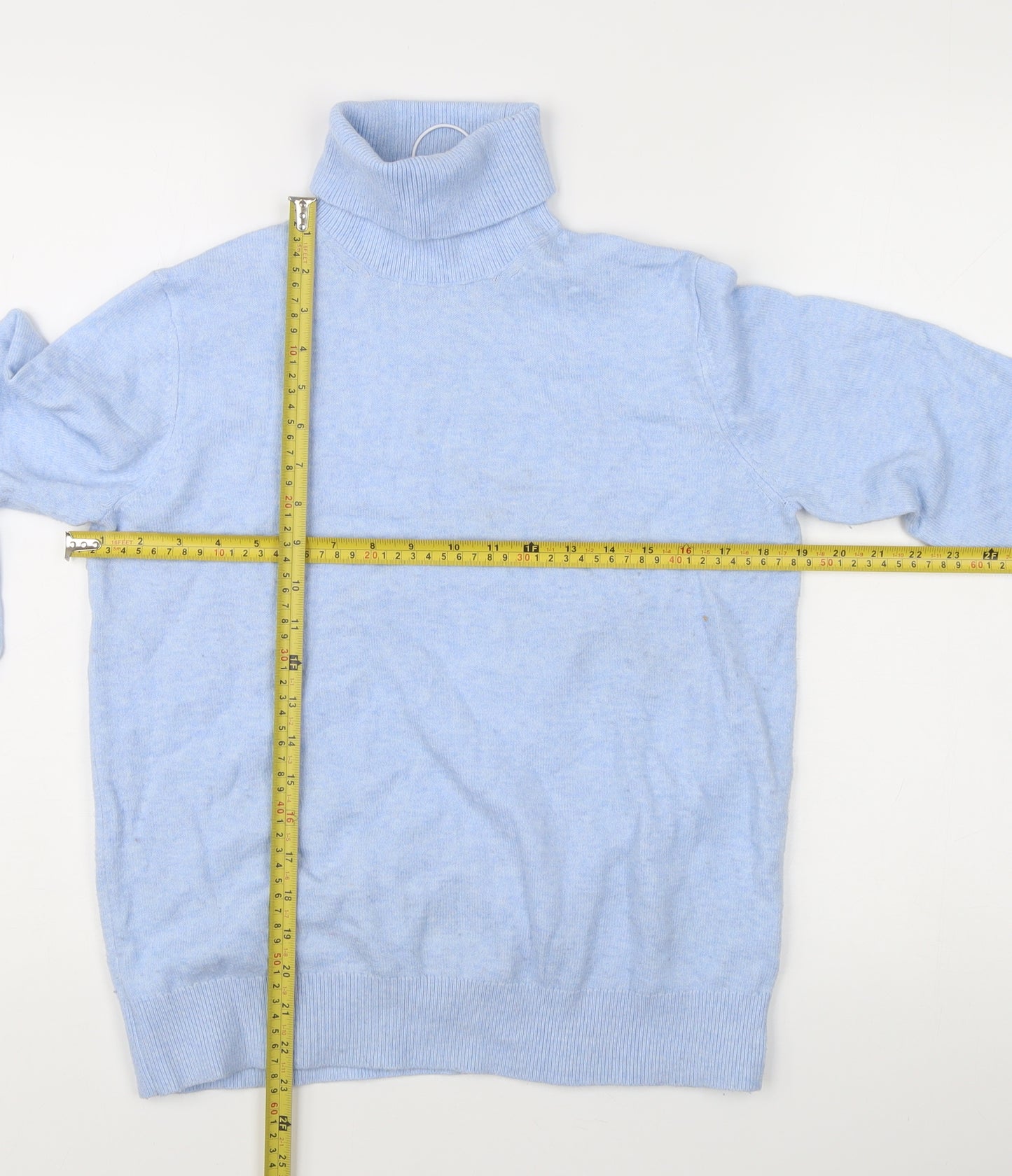 Marks and Spencer Women's Blue Roll Neck Wool Jumper Size S