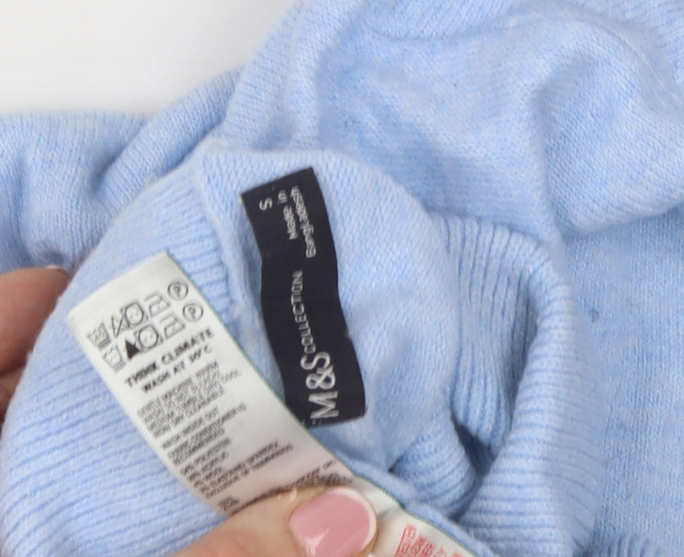 Marks and Spencer Women's Blue Roll Neck Wool Jumper Size S