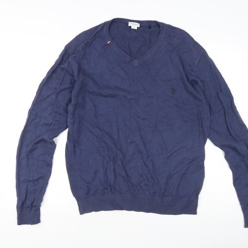 U.S. Polo Assn. Men’s Blue Cotton V-Neck Pullover Jumper XL