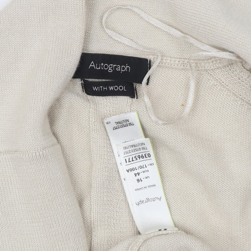 Marks and Spencer Women Beige Wool Blend Cardigan UK 16 Collared Knit