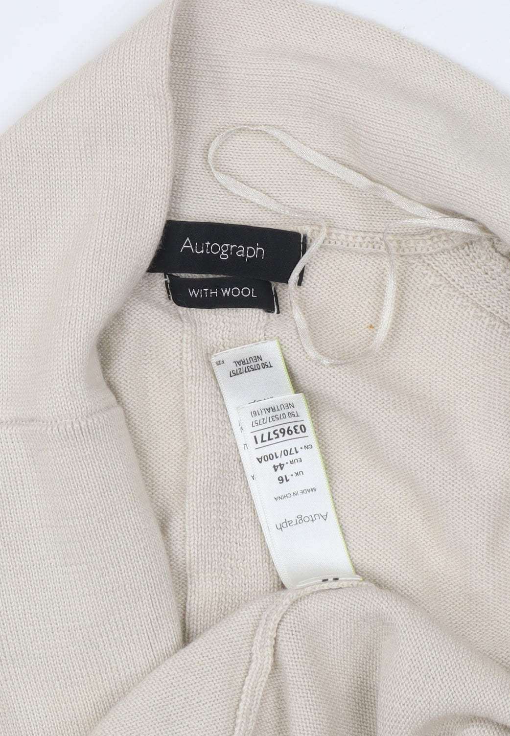 Marks and Spencer Women Beige Wool Blend Cardigan UK 16 Collared Knit