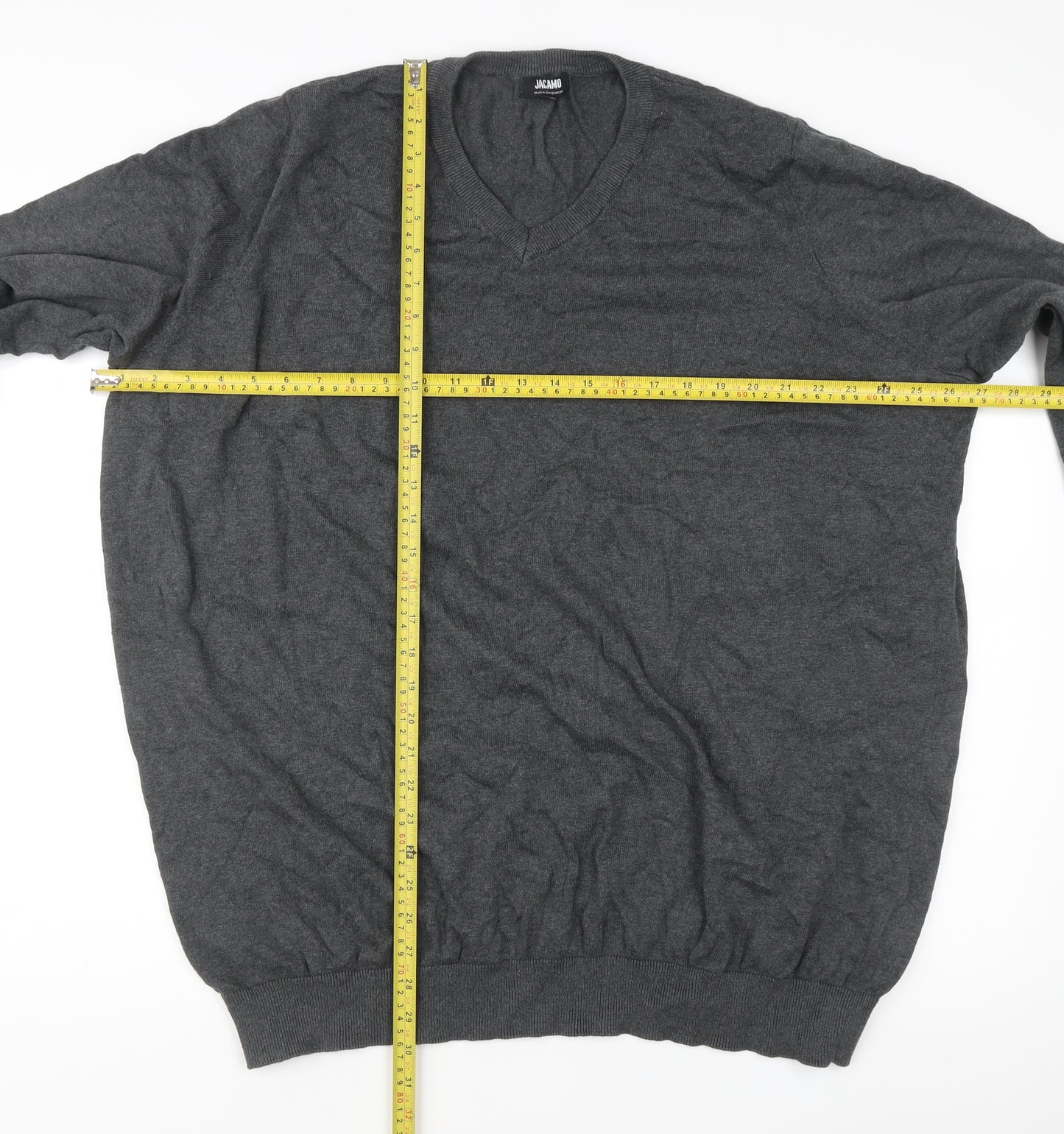 Jacamo Men’s Grey 3XL V-Neck Pullover Jumper Knit Long Sleeve