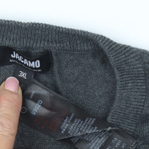 Jacamo Men’s Grey 3XL V-Neck Pullover Jumper Knit Long Sleeve