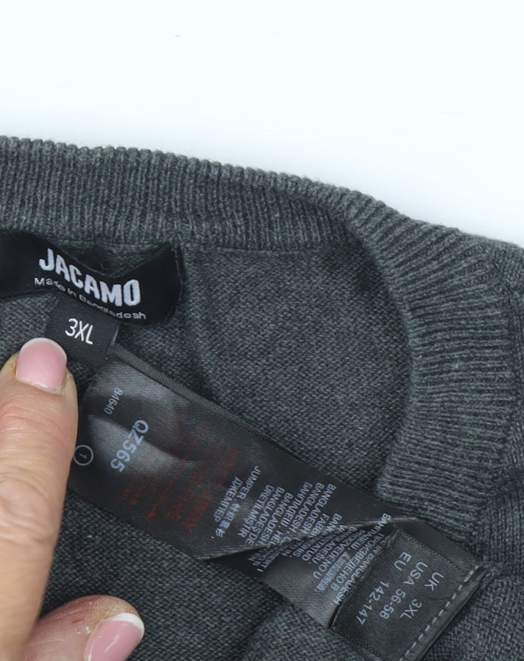 Jacamo Men’s Grey 3XL V-Neck Pullover Jumper Knit Long Sleeve