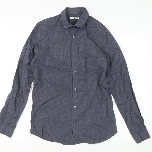 Jack & Jones Men’s Blue Check Slim Fit Cotton Shirt M Long Sleeve