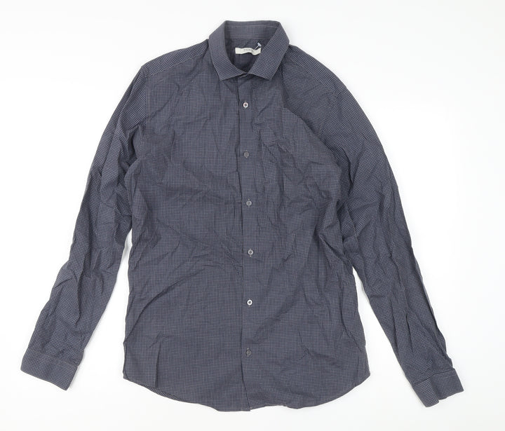 Jack & Jones Men’s Blue Check Slim Fit Cotton Shirt M Long Sleeve