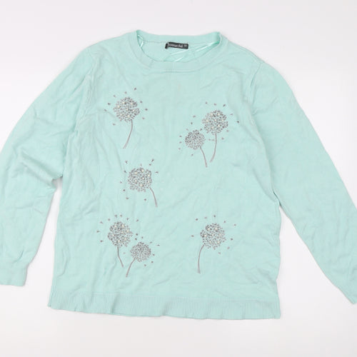 Bonmarché Women's Green Floral Embroidered Pullover Jumper Size 12
