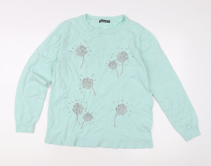 Bonmarché Women's Green Floral Embroidered Pullover Jumper Size 12