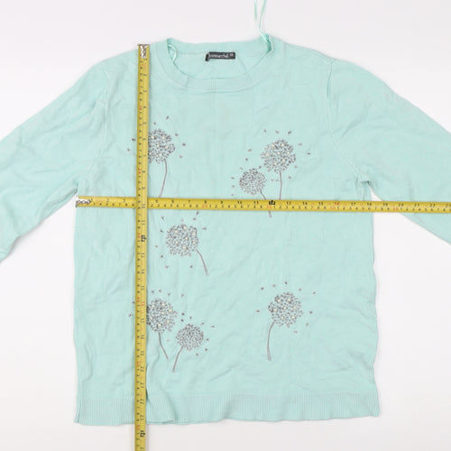 Bonmarché Women's Green Floral Embroidered Pullover Jumper Size 12