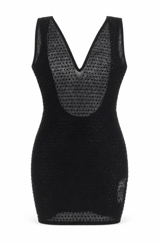 Front view of PRETTYLITTLETHING Women's Black, size 6, Bodycon Party Dress