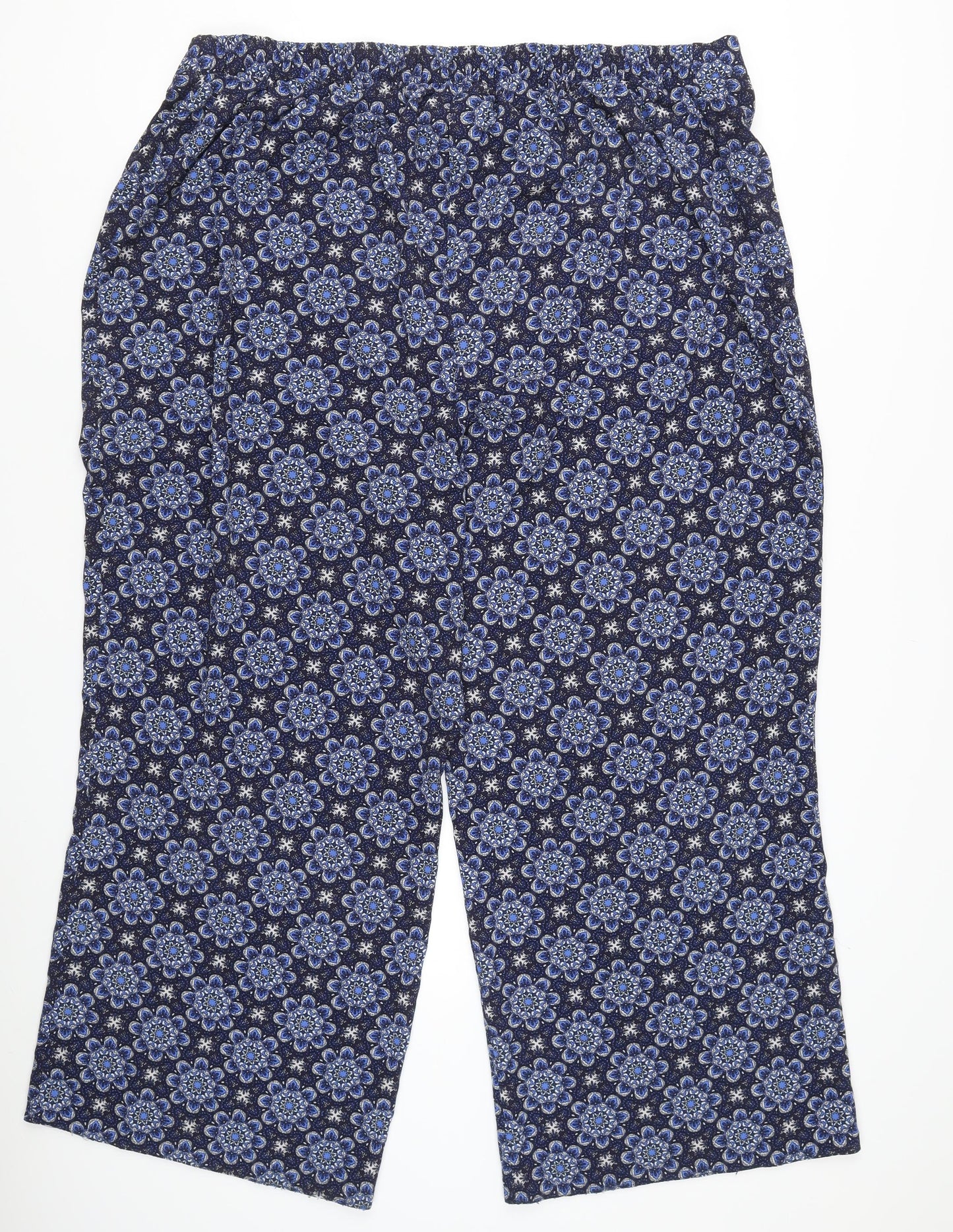 Evans Women’s Blue Floral Wide-Leg Trousers Size 22 Plus Viscose