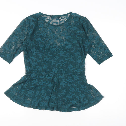 Dorothy Perkins Women's Green Lace Peplum Blouse Size 8
