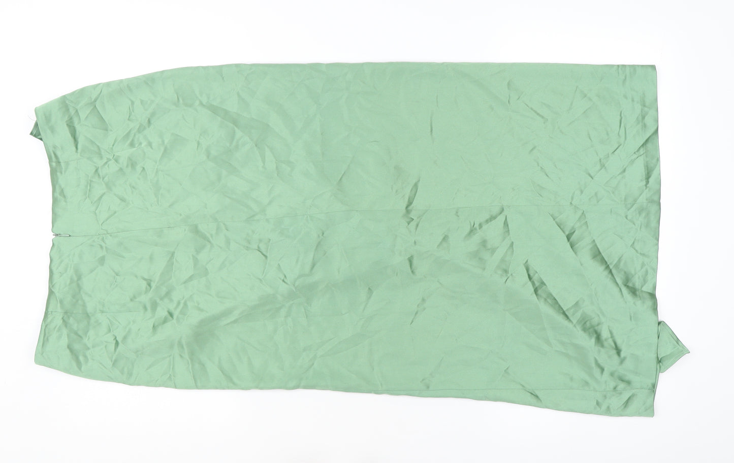 Zara Women’s Green Satin Midi Skirt Size 12 High Rise Slit