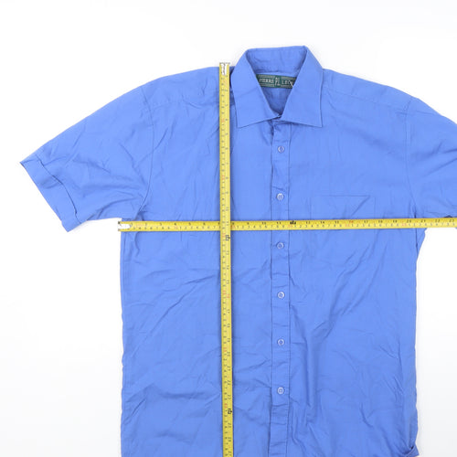 Pierre Leon Men's Blue Short Sleeve Button-Up Casual Shirt M