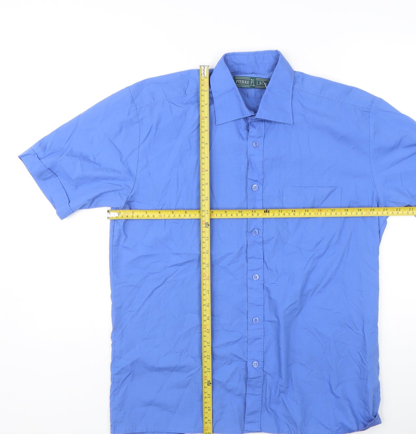 Pierre Leon Men's Blue Short Sleeve Button-Up Casual Shirt M