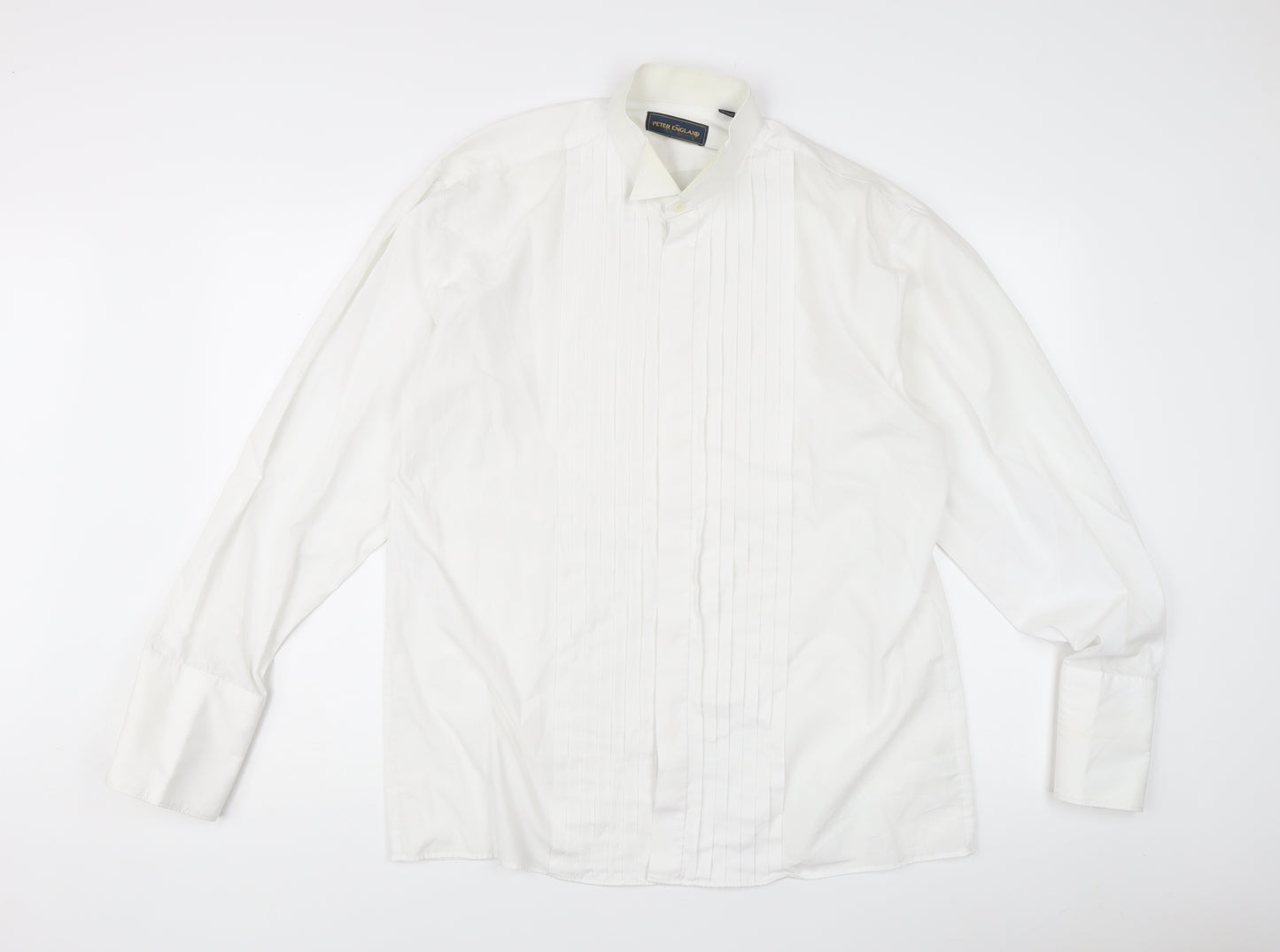 Peter England Men’s White 16 Wing Collar Pleated Formal Dress Shirt