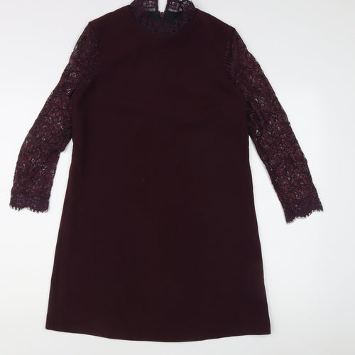 Topshop Women Purple Size 10 Lace Long Sleeve Shift Dress Party