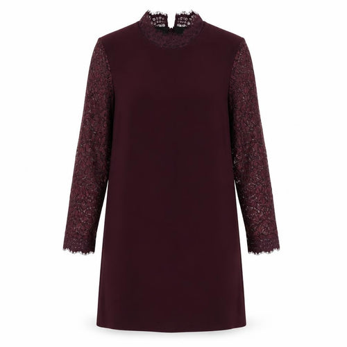 Topshop Women Purple Size 10 Lace Long Sleeve Shift Dress Party