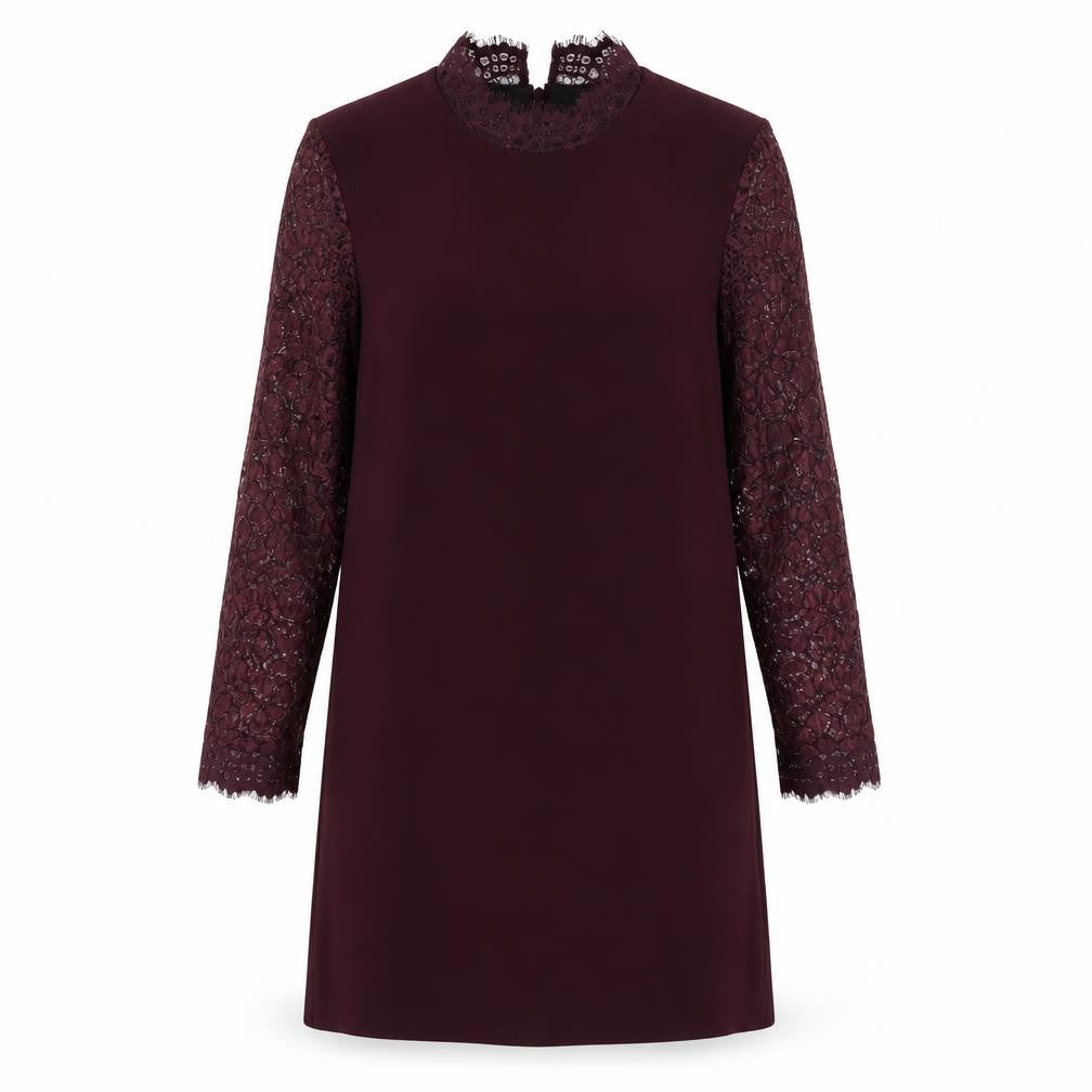 Topshop Women Purple Size 10 Lace Long Sleeve Shift Dress Party