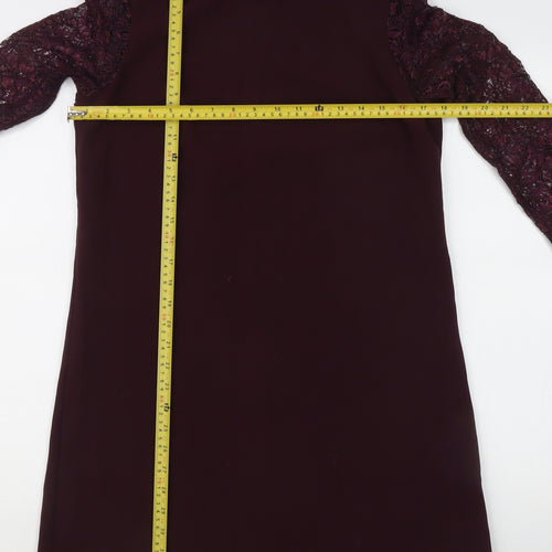 Topshop Women Purple Size 10 Lace Long Sleeve Shift Dress Party