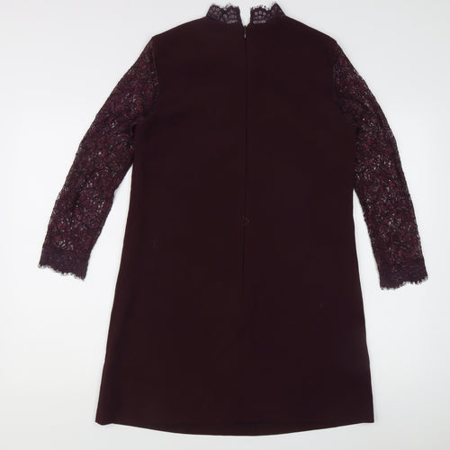 Topshop Women Purple Size 10 Lace Long Sleeve Shift Dress Party