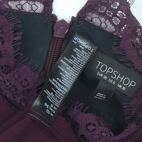 Topshop Women Purple Size 10 Lace Long Sleeve Shift Dress Party