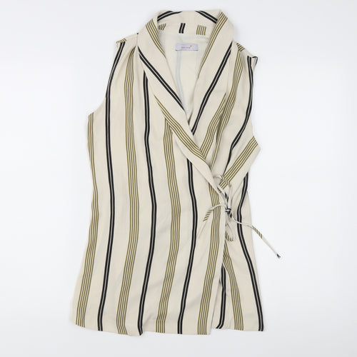 Marks and Spencer Women’s Multicoloured Stripe Wrap Blouse Size 8 Sleeveless