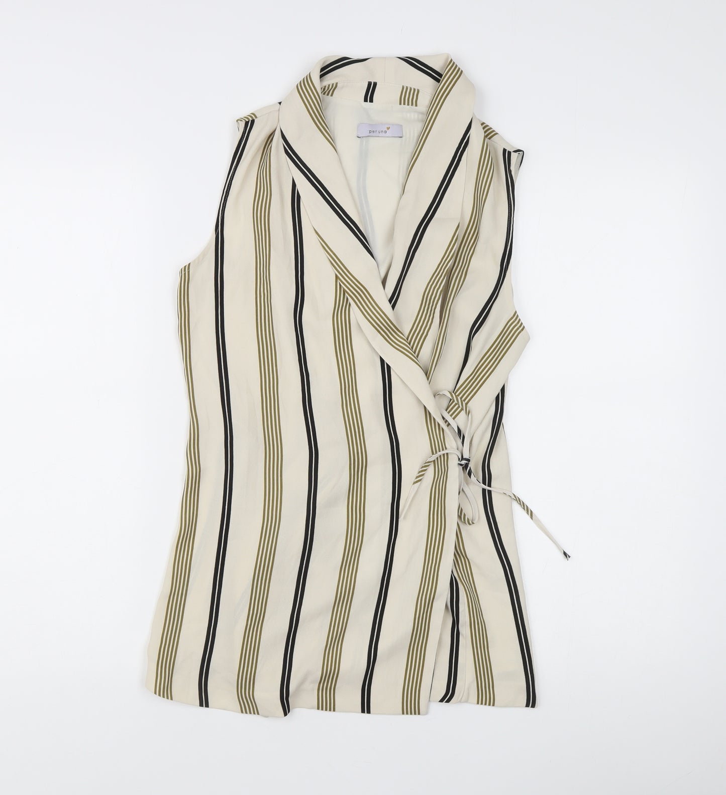 Marks and Spencer Women’s Multicoloured Stripe Wrap Blouse Size 8 Sleeveless
