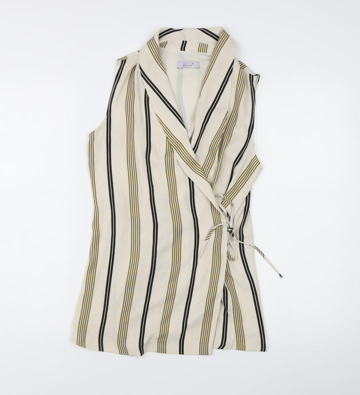 Marks and Spencer Women’s Multicoloured Stripe Wrap Blouse Size 8 Sleeveless