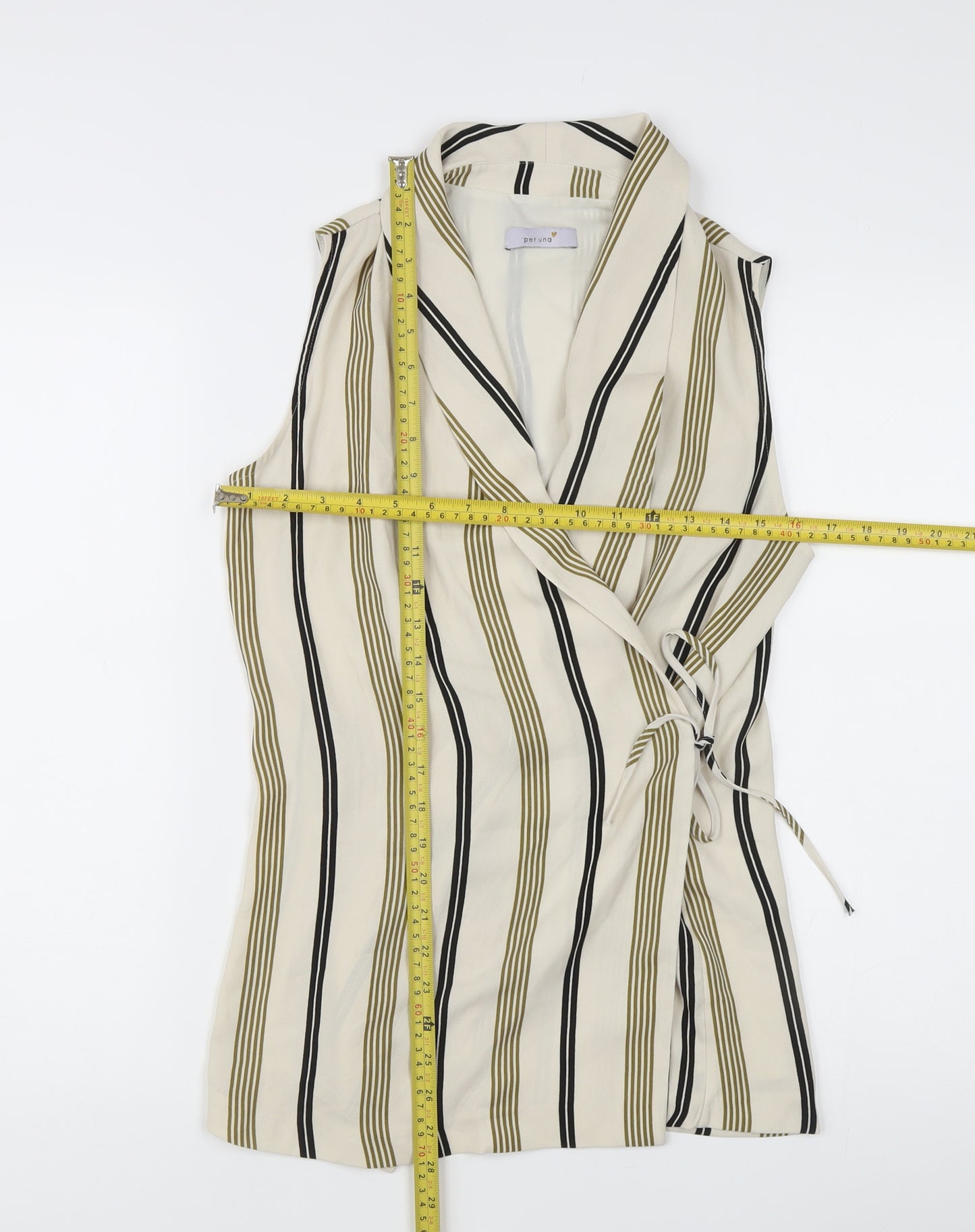 Marks and Spencer Women’s Multicoloured Stripe Wrap Blouse Size 8 Sleeveless