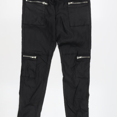 Missguided Women’s Black Cargo Trousers L Slim Fit Tapered Zip Pockets