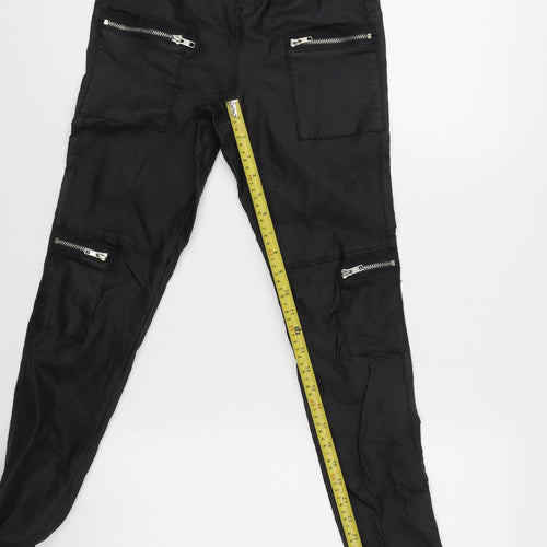 Missguided Women’s Black Cargo Trousers L Slim Fit Tapered Zip Pockets