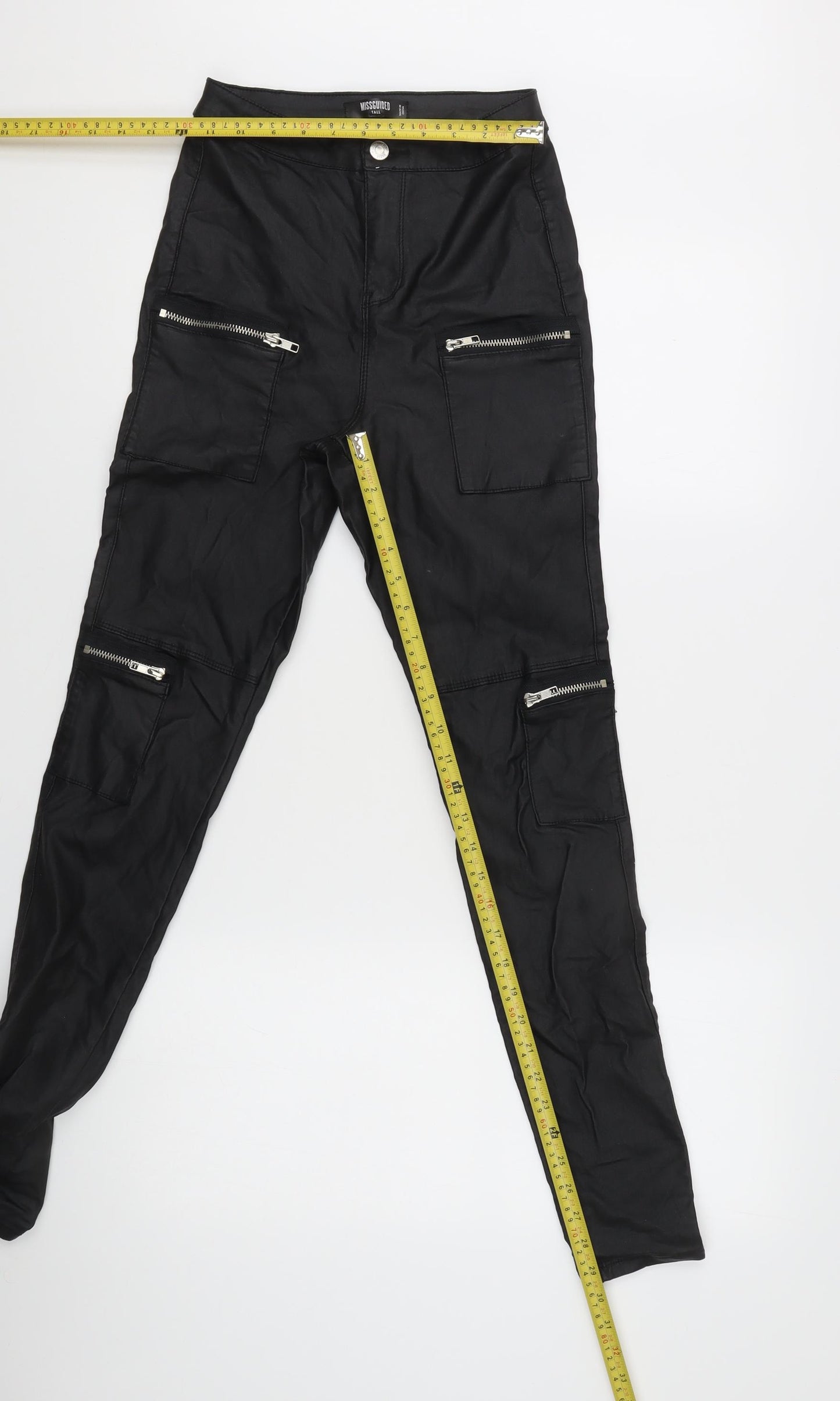 Missguided Women’s Black Cargo Trousers L Slim Fit Tapered Zip Pockets