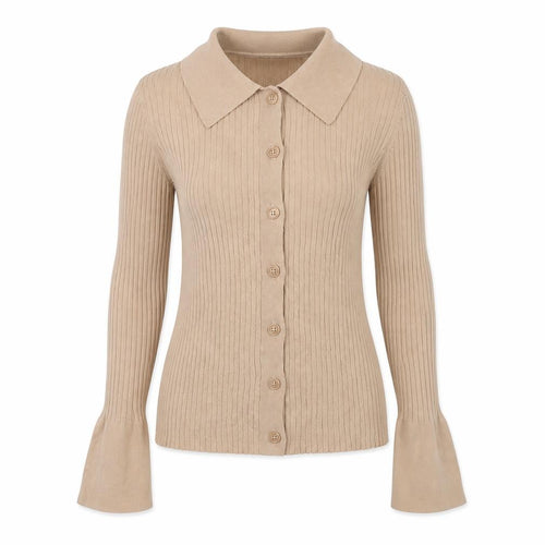 NA-KD Women’s Beige Slim Fit Ribbed Button-Up Top S