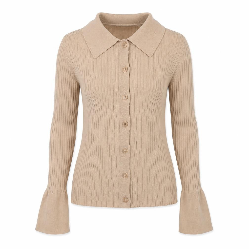 NA-KD Women’s Beige Slim Fit Ribbed Button-Up Top S