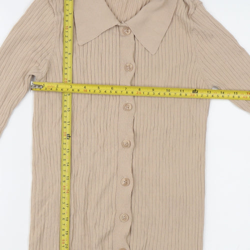 NA-KD Women’s Beige Slim Fit Ribbed Button-Up Top S