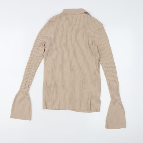 NA-KD Women’s Beige Slim Fit Ribbed Button-Up Top S