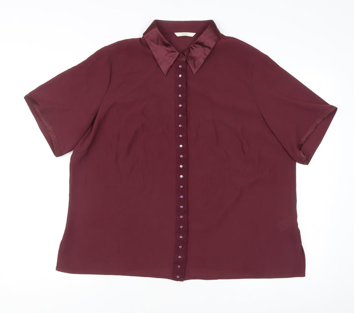 Marks and Spencer Women’s Purple Beaded Collared Button-Up Shirt Size 18