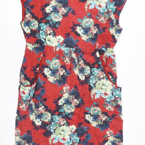 Laura Ashley Women's Red Floral Knee Length Shift Dress Size 16