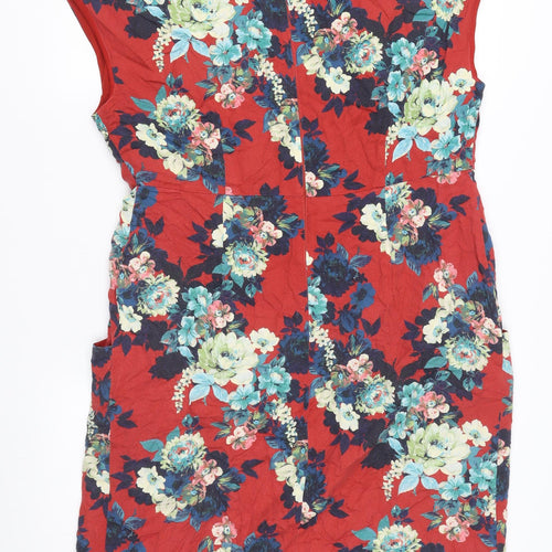 Laura Ashley Women's Red Floral Knee Length Shift Dress Size 16