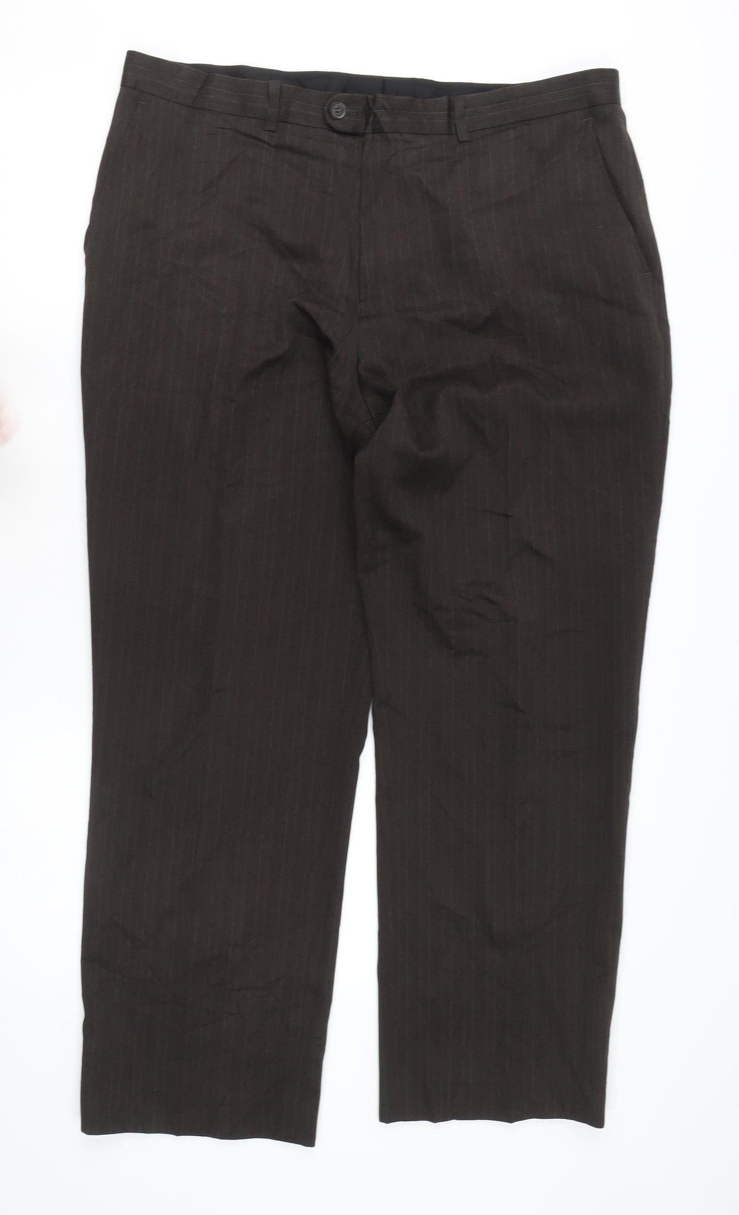 Matalan Men's Brown Pinstripe 38W 29L Straight Leg Suit Trousers