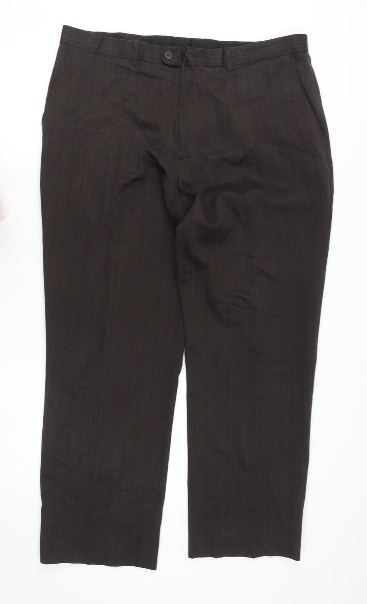 Matalan Men's Brown Pinstripe 38W 29L Straight Leg Suit Trousers