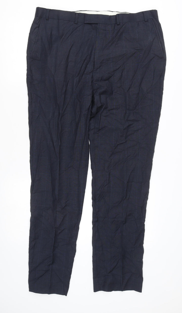 Marks and Spencer Men’s Blue Slim Fit Wool Check Suit Trousers 38W 33L