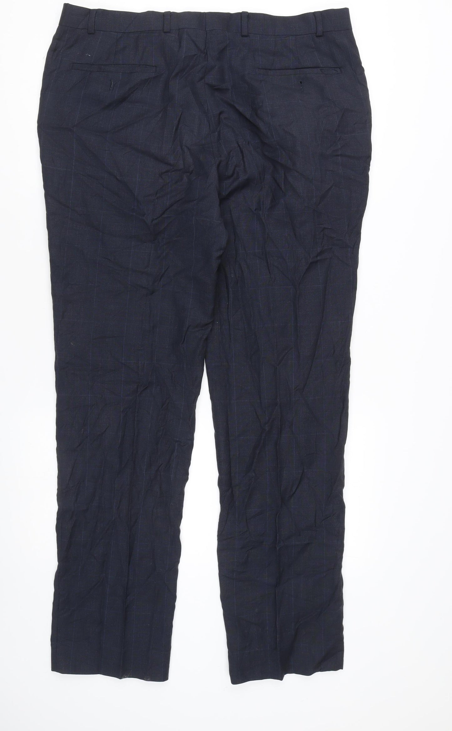 Marks and Spencer Men’s Blue Slim Fit Wool Check Suit Trousers 38W 33L