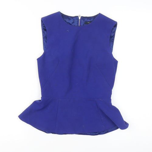 French Connection Women’s Blue Peplum Blouse Size 6 Sleeveless Zip