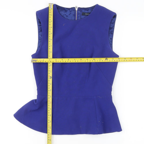 French Connection Women’s Blue Peplum Blouse Size 6 Sleeveless Zip